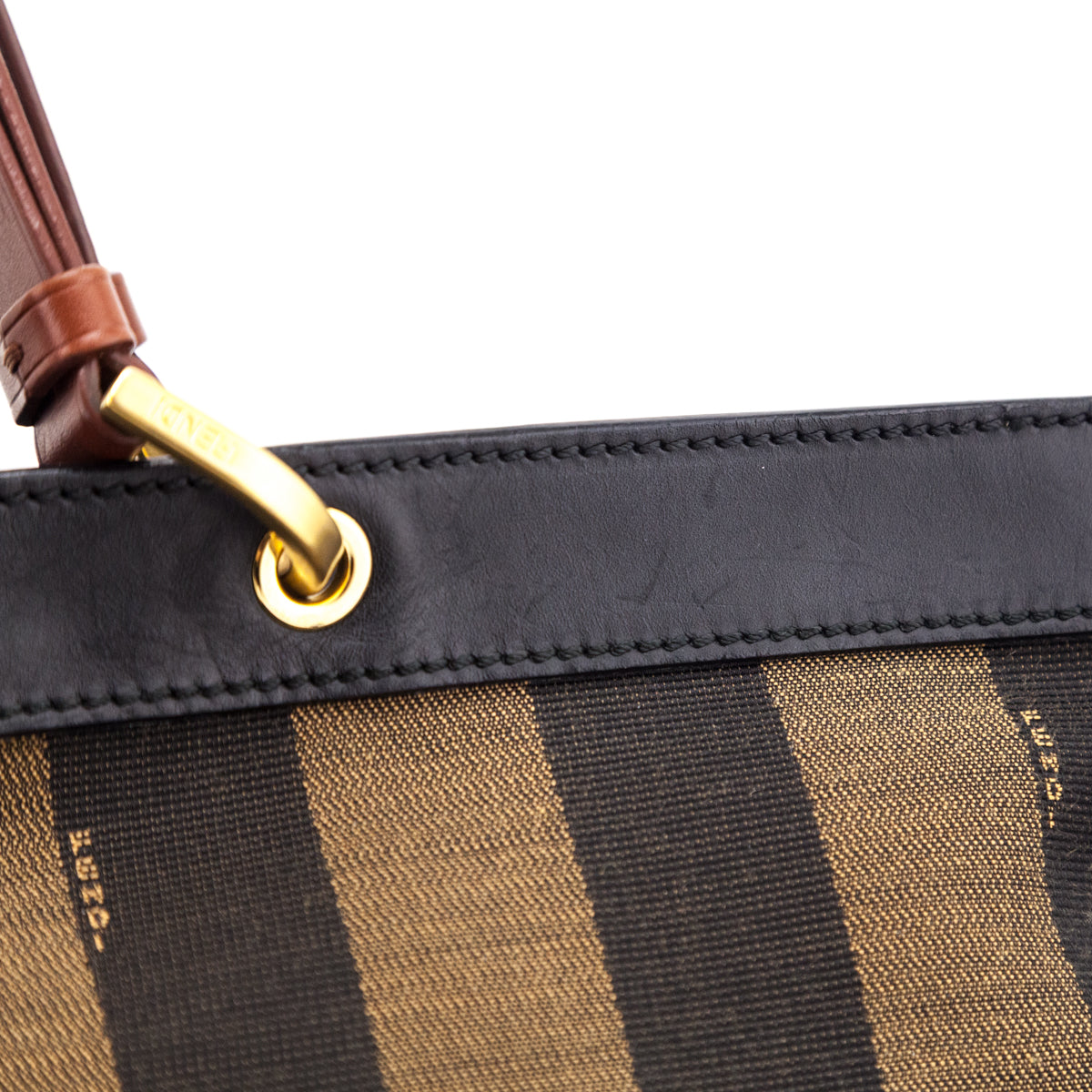 Fendi Tobacco Pequin Striped Vitello Tote - Love that Bag etc - Preowned Authentic Designer Handbags Preloved Fashions