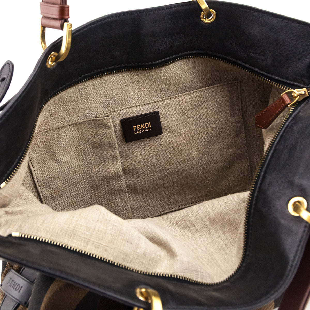 Fendi Tobacco Pequin Striped Vitello Tote - Love that Bag etc - Preowned Authentic Designer Handbags Preloved Fashions