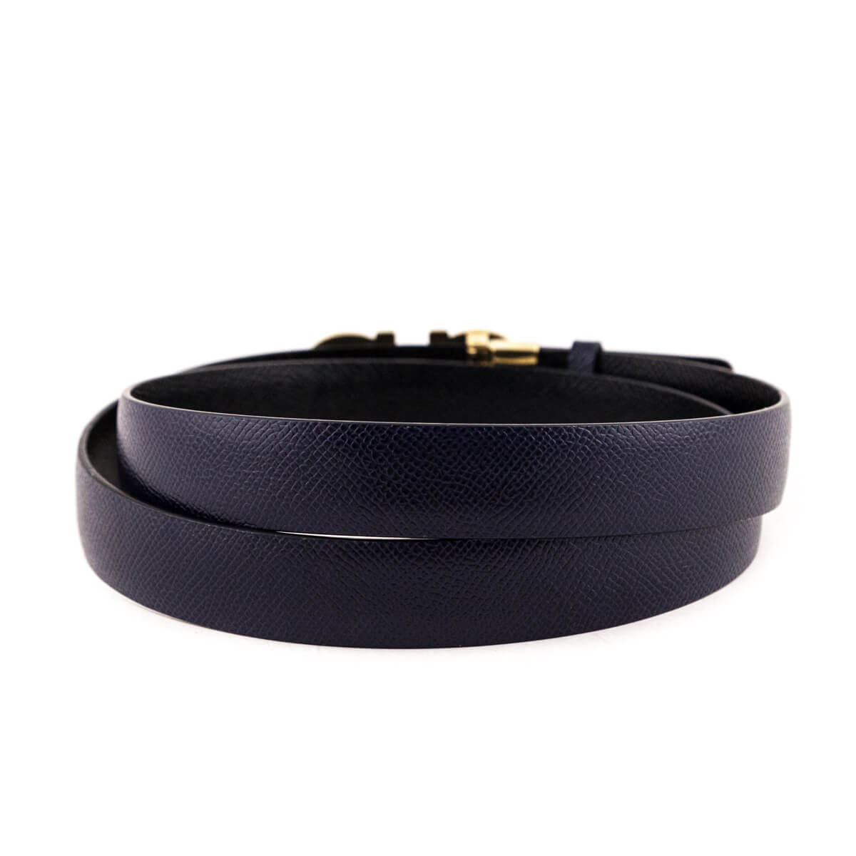 Ferragamo Navy Black Pebbled Calfskin Reversible Gancini Belt Size L - Love that Bag etc - Preowned Authentic Designer Handbags Preloved Fashions