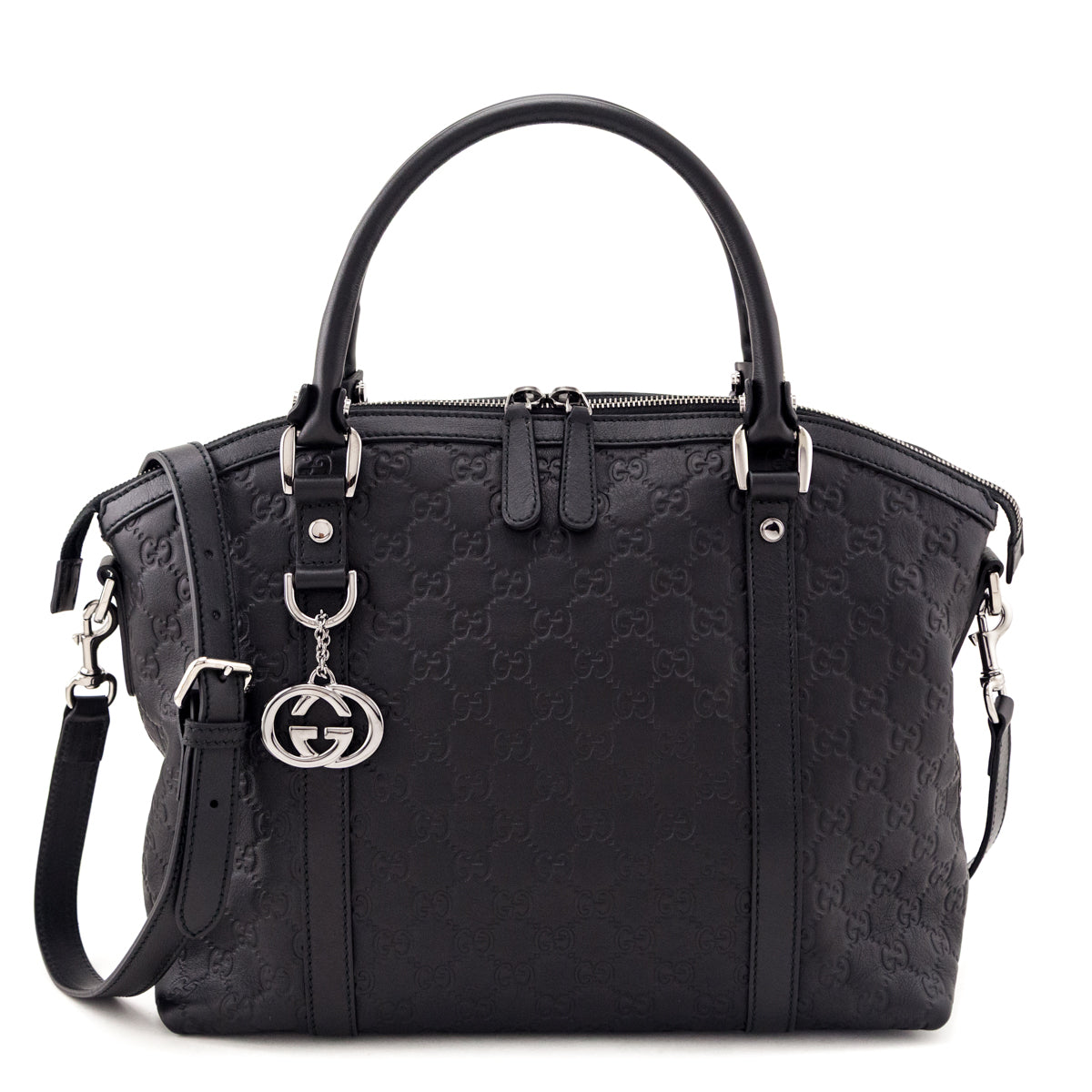 Gucci Black Guccissima Medium GG Charm Convertible Dome Satchel - Love that Bag etc - Preowned Authentic Designer Handbags Preloved Fashions