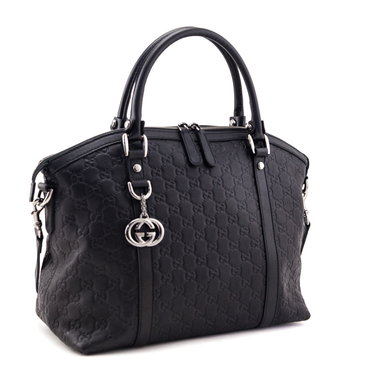 Gucci Black Guccissima Medium GG Charm Convertible Dome Satchel - Love that Bag etc - Preowned Authentic Designer Handbags Preloved Fashions