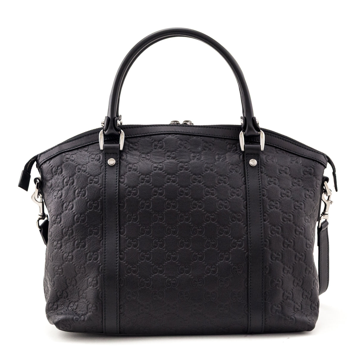 Gucci Black Guccissima Medium GG Charm Convertible Dome Satchel - Love that Bag etc - Preowned Authentic Designer Handbags Preloved Fashions