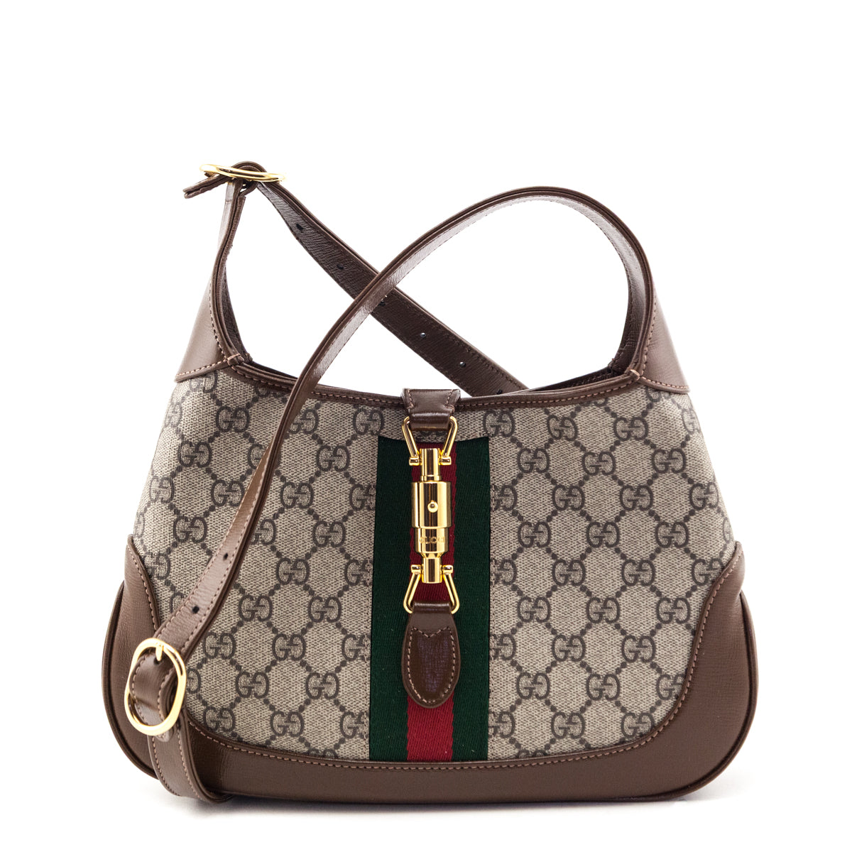 Gucci Brown GG Supreme Monogram Web Small Jackie 1961 Hobo - Love that Bag etc - Preowned Authentic Designer Handbags Preloved Fashions
