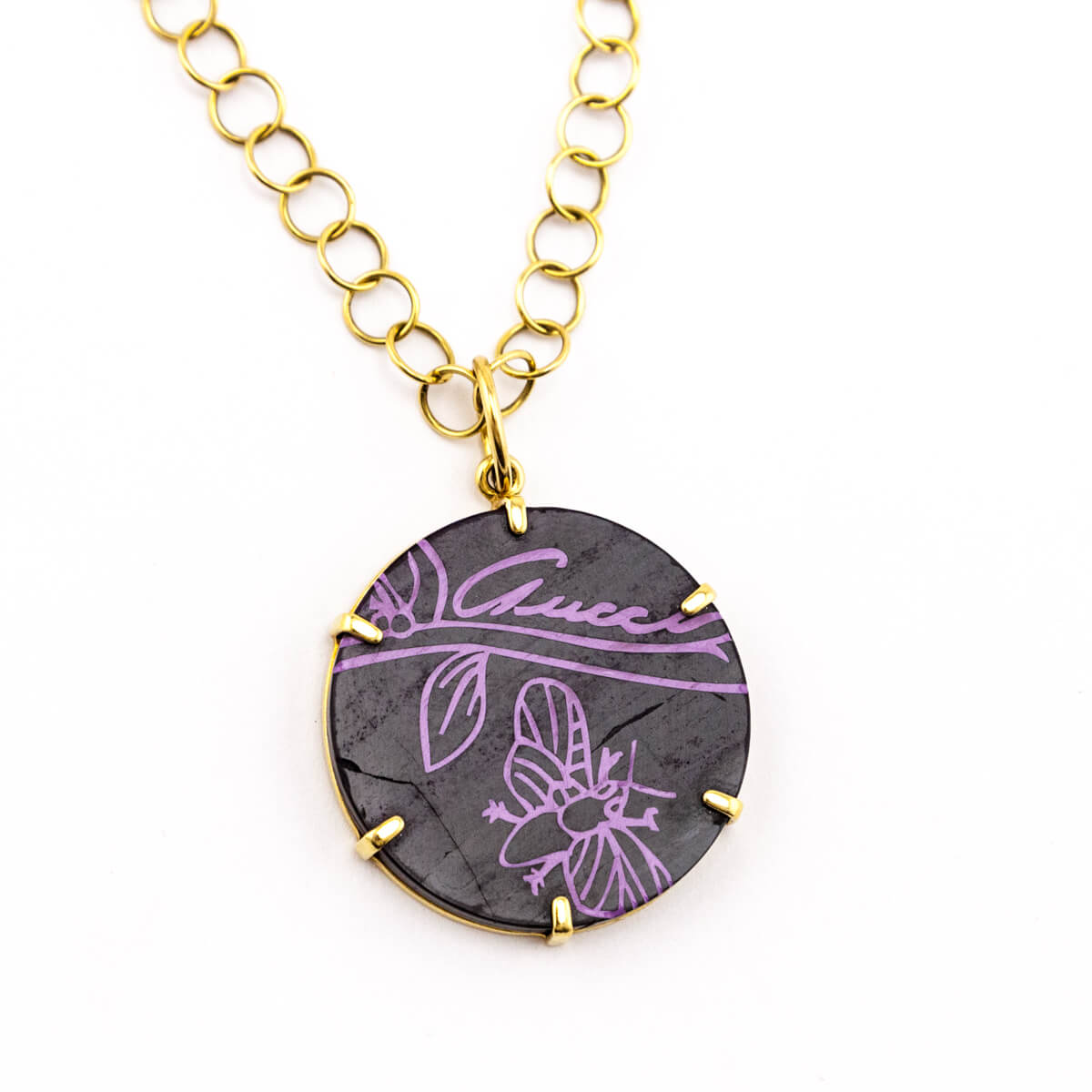 Gucci 18K Gold Sugilite Flora St.Tropez Pendant Necklace - Love that Bag etc - Preowned Authentic Designer Handbags Preloved Fashions