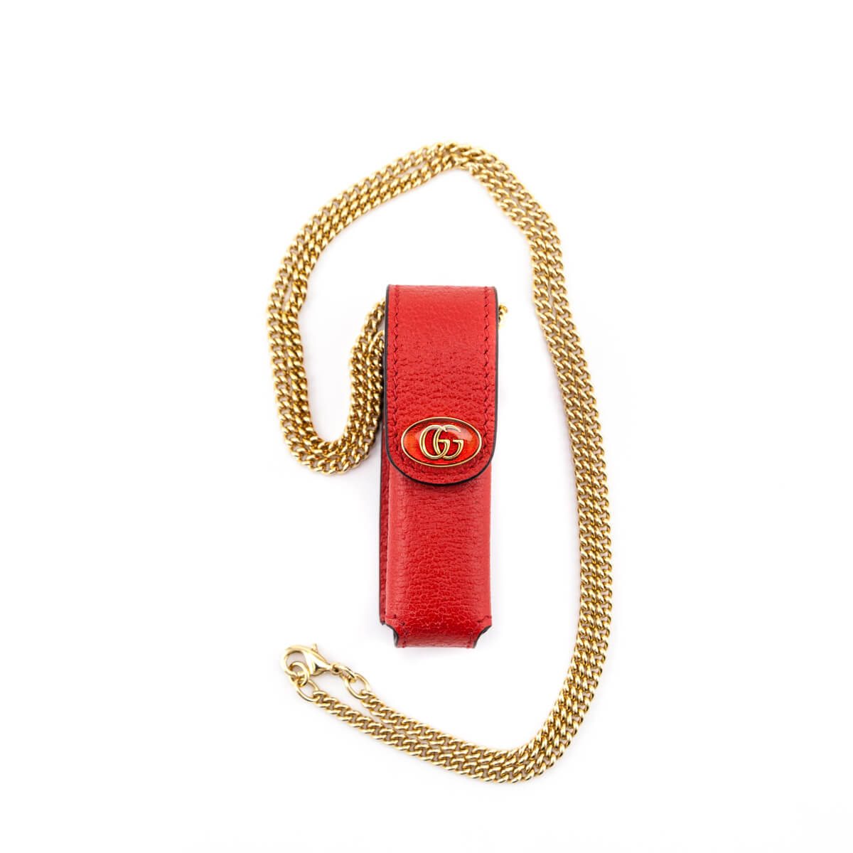 Gucci Red Leather Lipstick Case with Chain - Love that Bag etc - Preowned Authentic Designer Handbags Preloved Fashions