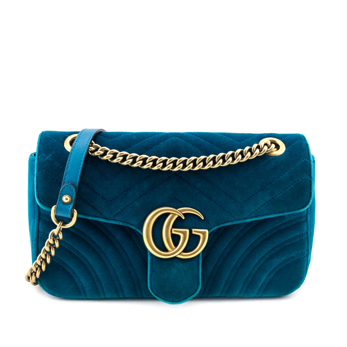Gucci Teal Velvet Matelasse Small GG Marmont Shoulder Bag - Love that Bag etc - Preowned Authentic Designer Handbags Preloved Fashions