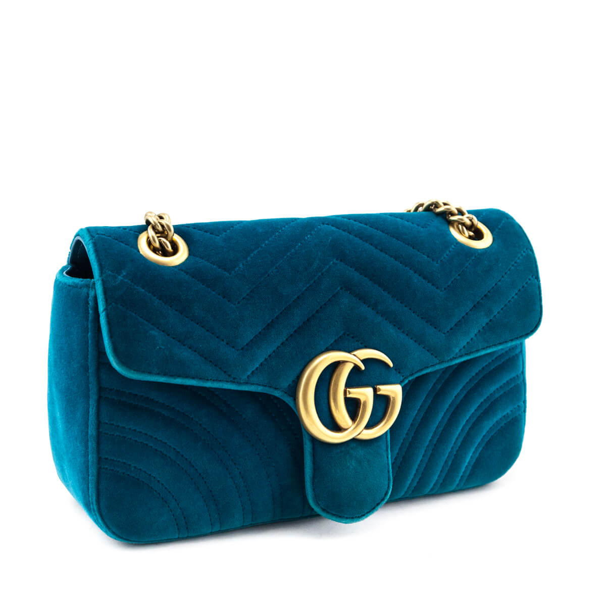 Gucci Teal Velvet Matelasse Small GG Marmont Shoulder Bag - Love that Bag etc - Preowned Authentic Designer Handbags Preloved Fashions
