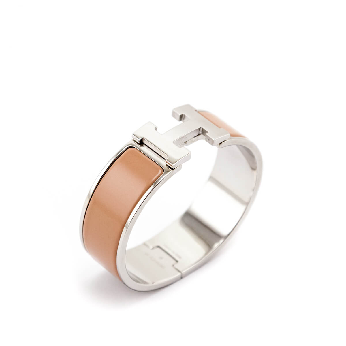 Hermes Beige Enamel Palladium Wide Clic Clac H Bracelet - Love that Bag etc - Preowned Authentic Designer Handbags Preloved Fashions