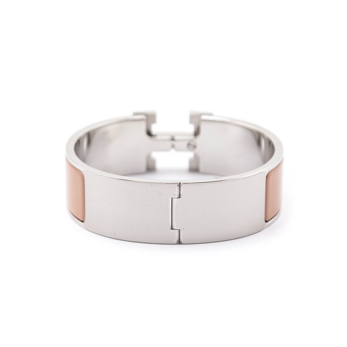 Hermes Beige Enamel Palladium Wide Clic Clac H Bracelet - Love that Bag etc - Preowned Authentic Designer Handbags Preloved Fashions