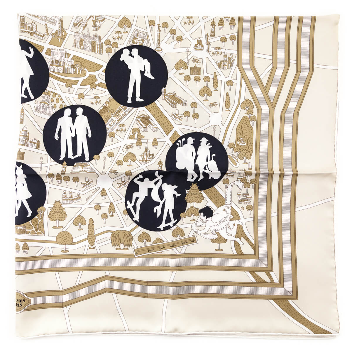 Hermes Beige Silk Les Nouveaux Amoureux de Paris Scarf 90 - Love that Bag etc - Preowned Authentic Designer Handbags Preloved Fashions
