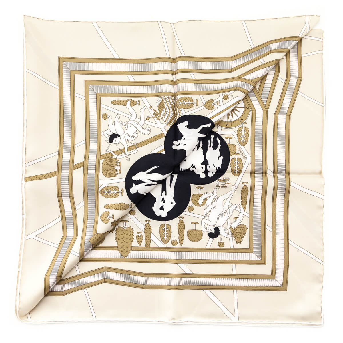 Hermes Beige Silk Les Nouveaux Amoureux de Paris Scarf 90 - Love that Bag etc - Preowned Authentic Designer Handbags Preloved Fashions