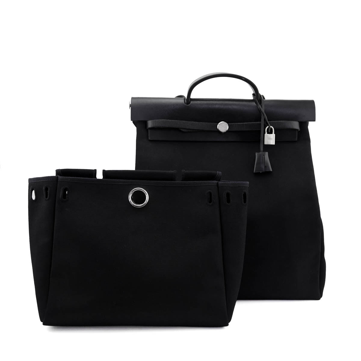 Hermes Black Toile Vache Calfskin Herbag 39 Interchangable Bag - Love that Bag etc - Preowned Authentic Designer Handbags Preloved Fashions