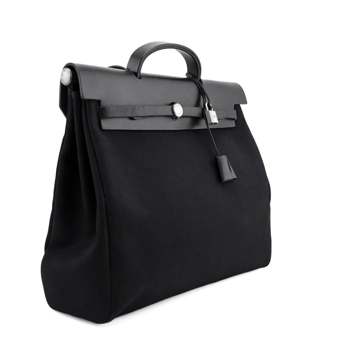 Hermes Black Toile Vache Calfskin Herbag 39 Interchangable Bag - Love that Bag etc - Preowned Authentic Designer Handbags Preloved Fashions