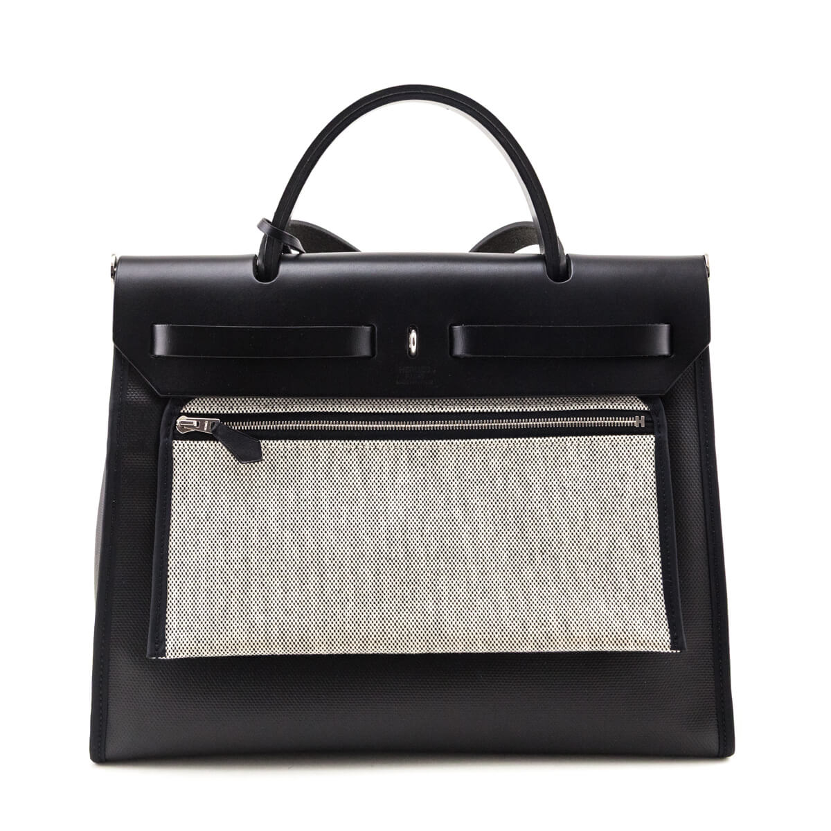 Hermes Black Ecru Toile H Berline Vache Hunter Herbag Zip 31 - Love that Bag etc - Preowned Authentic Designer Handbags Preloved Fashions