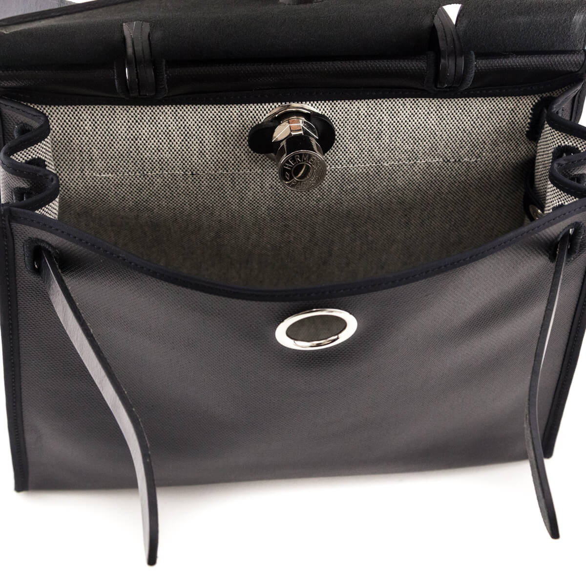 Hermes Black Ecru Toile H Berline Vache Hunter Herbag Zip 31 - Love that Bag etc - Preowned Authentic Designer Handbags Preloved Fashions