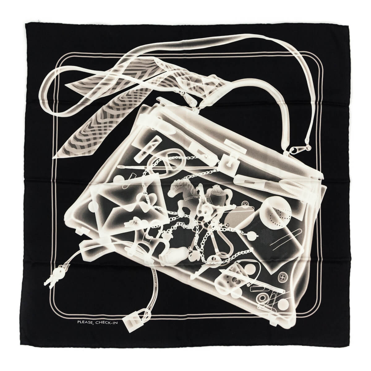 Hermes Black Sepia Silk Please, Check-In Scarf 70 - Love that Bag etc - Preowned Authentic Designer Handbags Preloved Fashions