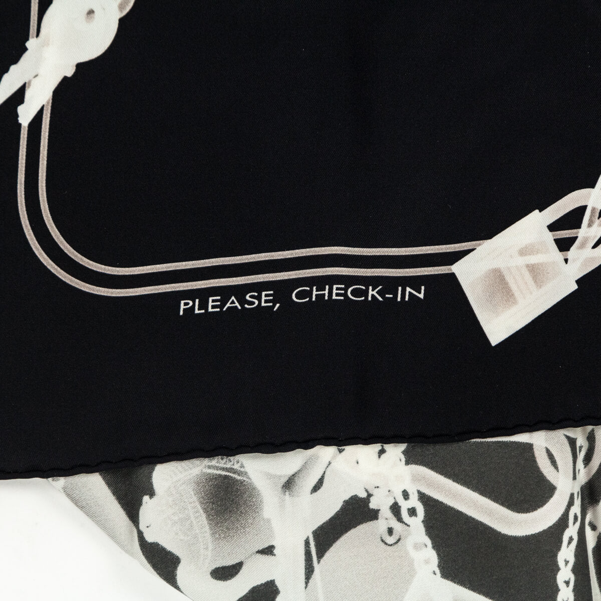 Hermes Black Sepia Silk Please, Check-In Scarf 70 - Love that Bag etc - Preowned Authentic Designer Handbags Preloved Fashions