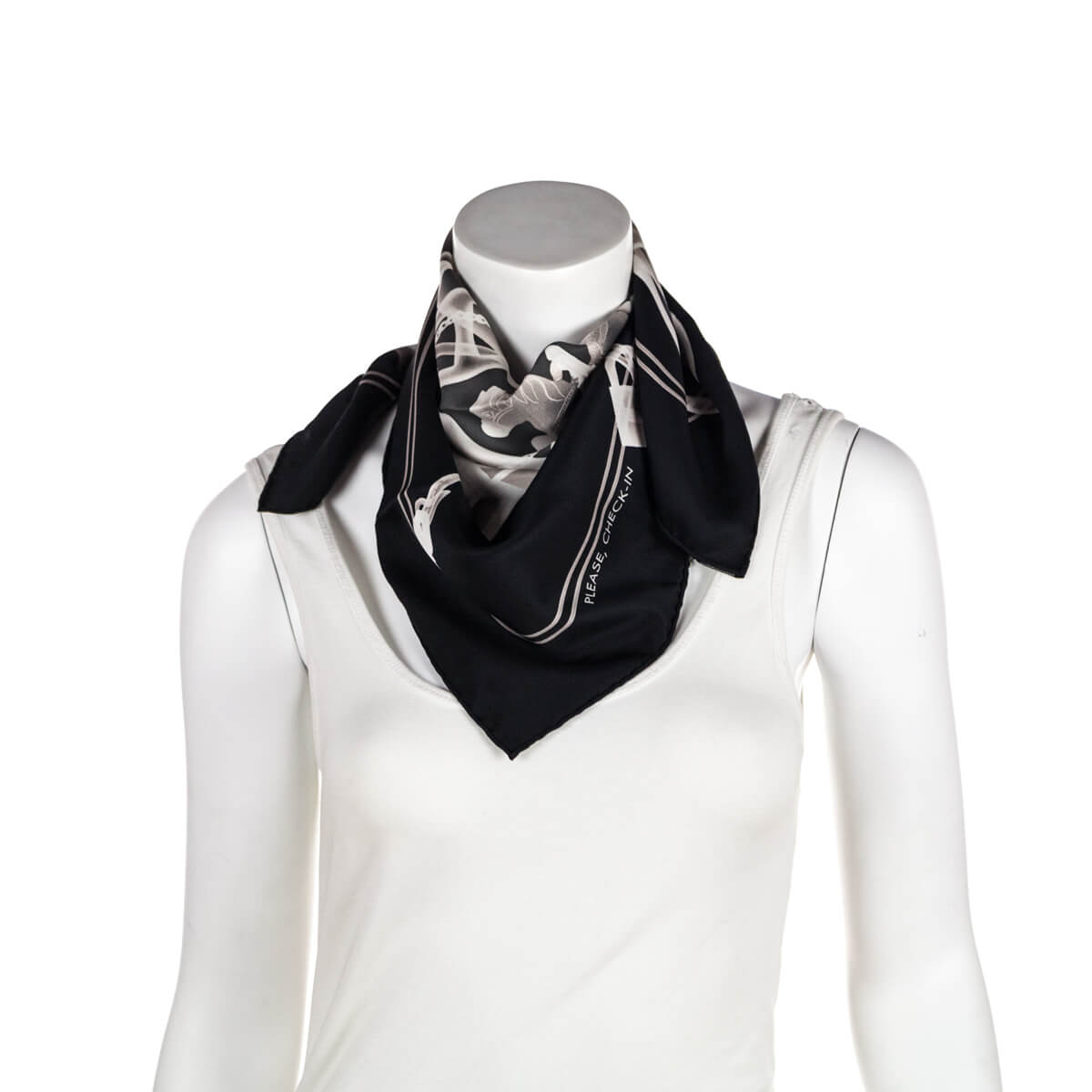 Hermes Black Sepia Silk Please, Check-In Scarf 70 - Love that Bag etc - Preowned Authentic Designer Handbags Preloved Fashions