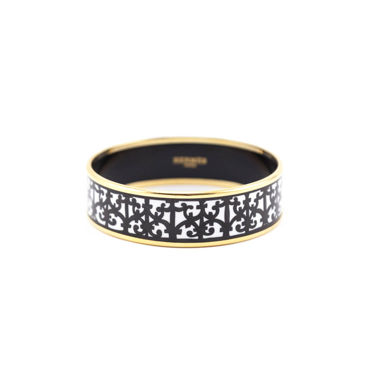 Hermes Black White Enamel Wide Balcons du Guadalquivir Bracelet - Love that Bag etc - Preowned Authentic Designer Handbags Preloved Fashions