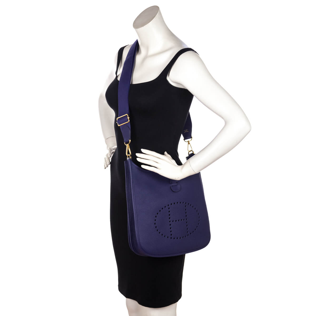 Hermes Bleu Encre Taurillon Clemence Evelyne III 29 PM - Love that Bag etc - Preowned Authentic Designer Handbags Preloved Fashions
