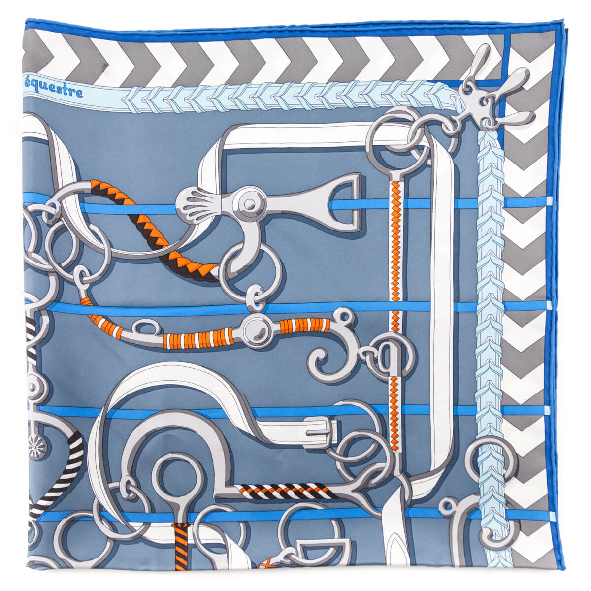 Hermes Blue Gray Panoplie Equestre Silk Scarf 90 - Love that Bag etc - Preowned Authentic Designer Handbags Preloved Fashions