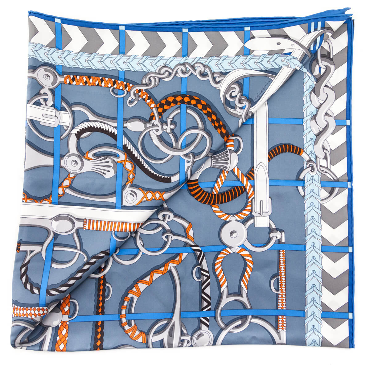 Hermes Blue Gray Panoplie Equestre Silk Scarf 90 - Love that Bag etc - Preowned Authentic Designer Handbags Preloved Fashions