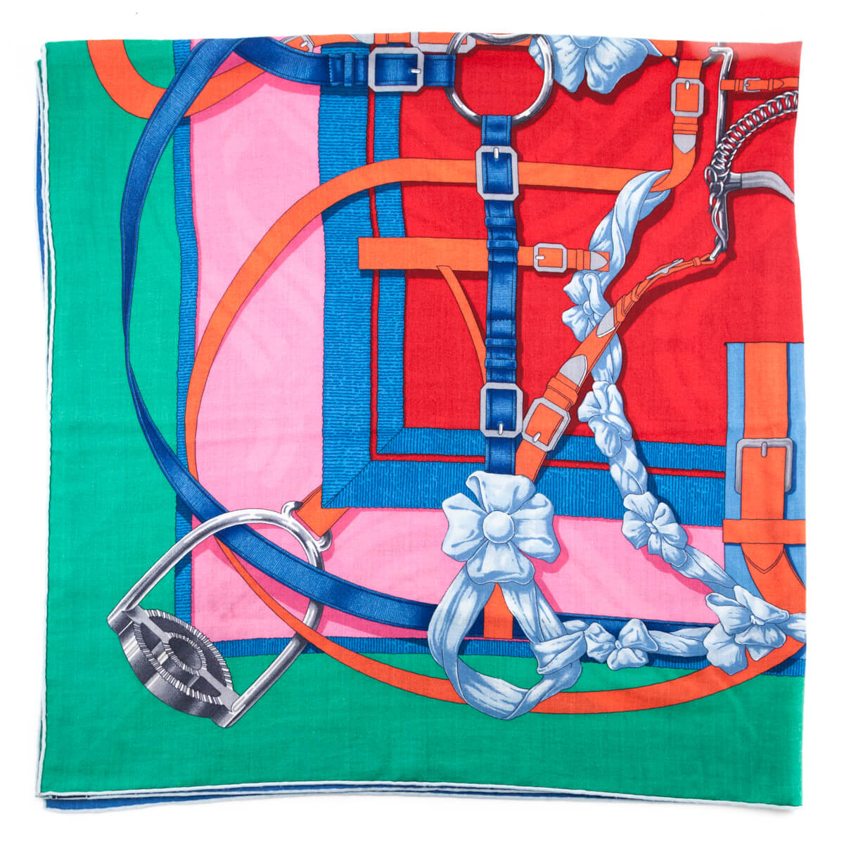 Hermes Blue Green Grand Manege a Jouets Cashmere Shawl 140 - Love that Bag etc - Preowned Authentic Designer Handbags Preloved Fashions