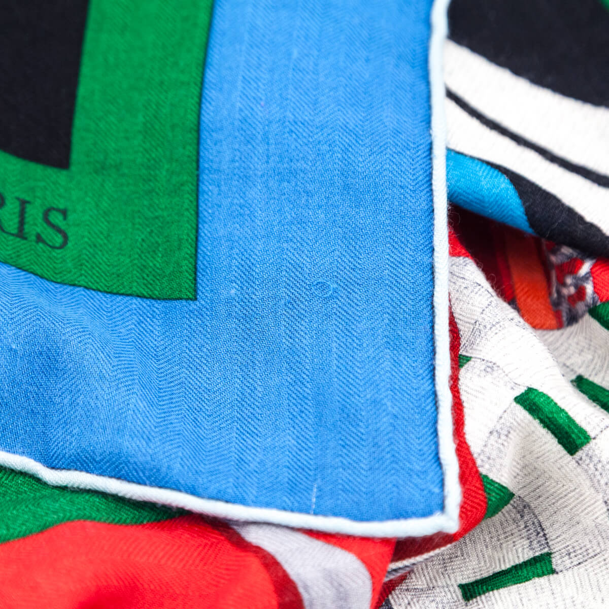 Hermes Blue Green Grand Manege a Jouets Cashmere Shawl 140 - Love that Bag etc - Preowned Authentic Designer Handbags Preloved Fashions
