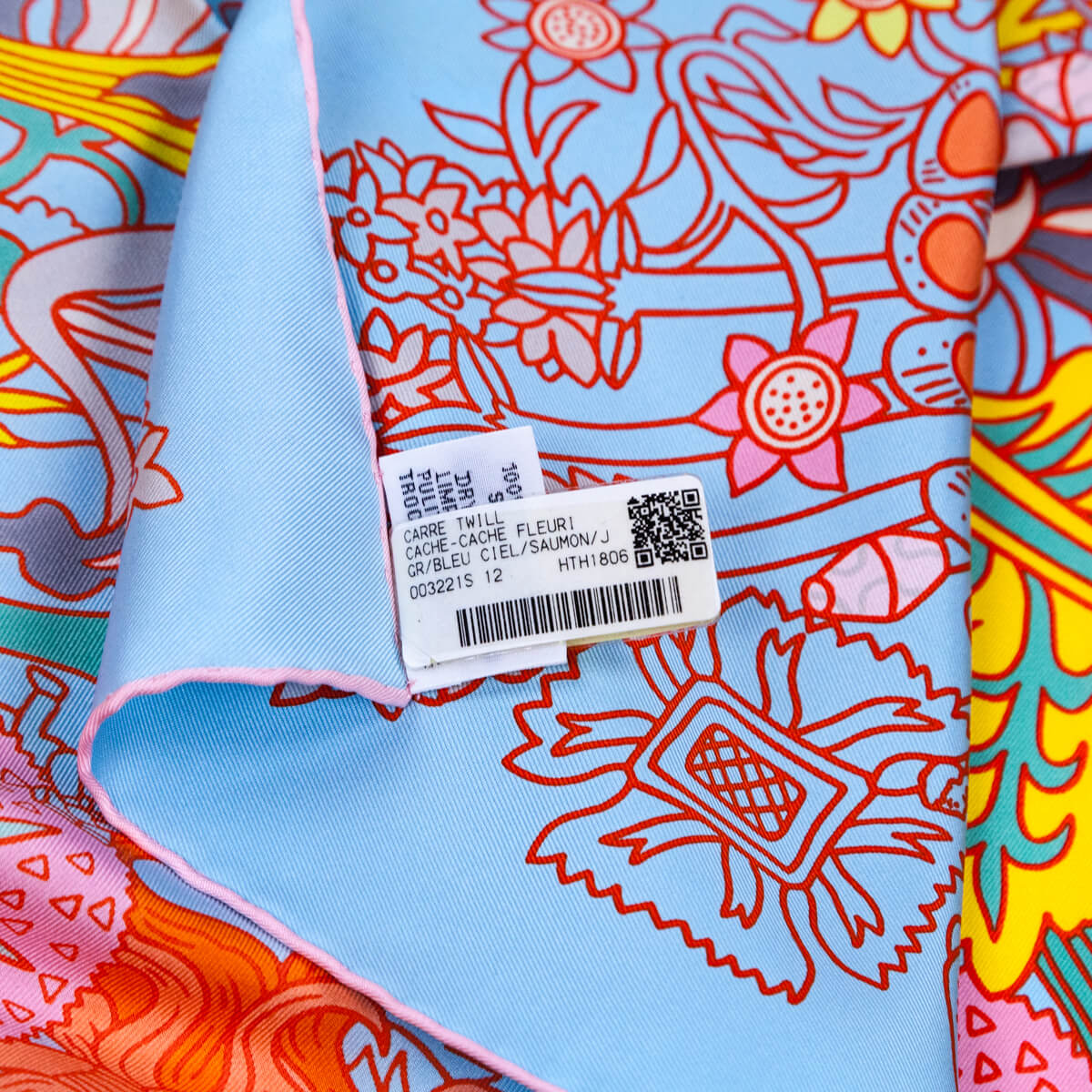 Hermes Blue Salmon Cache-Cache Fleuri Silk Scarf 90 - Love that Bag etc - Preowned Authentic Designer Handbags Preloved Fashions