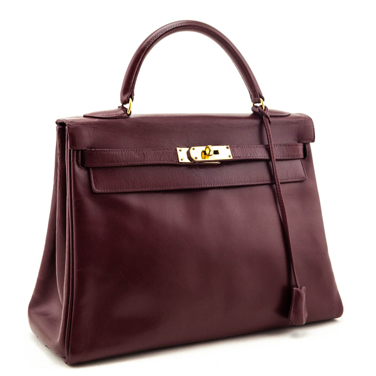 Hermes Burgundy Box Vintage Kelly 32 Retourne - Love that Bag etc - Preowned Authentic Designer Handbags Preloved Fashions