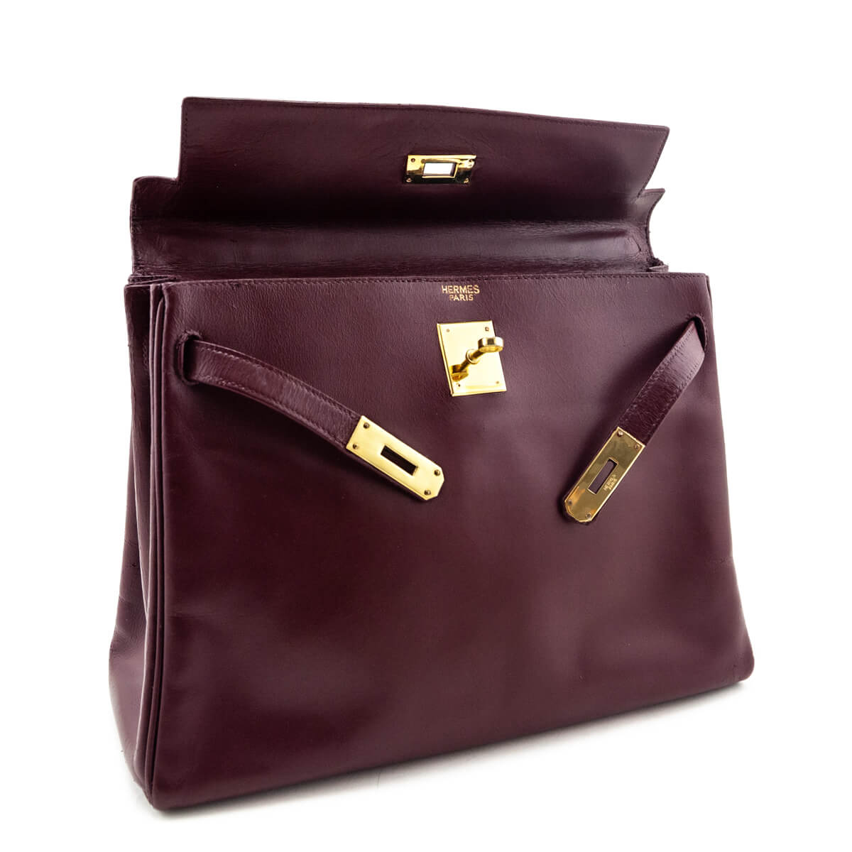 Hermes Burgundy Box Vintage Kelly 32 Retourne - Love that Bag etc - Preowned Authentic Designer Handbags Preloved Fashions
