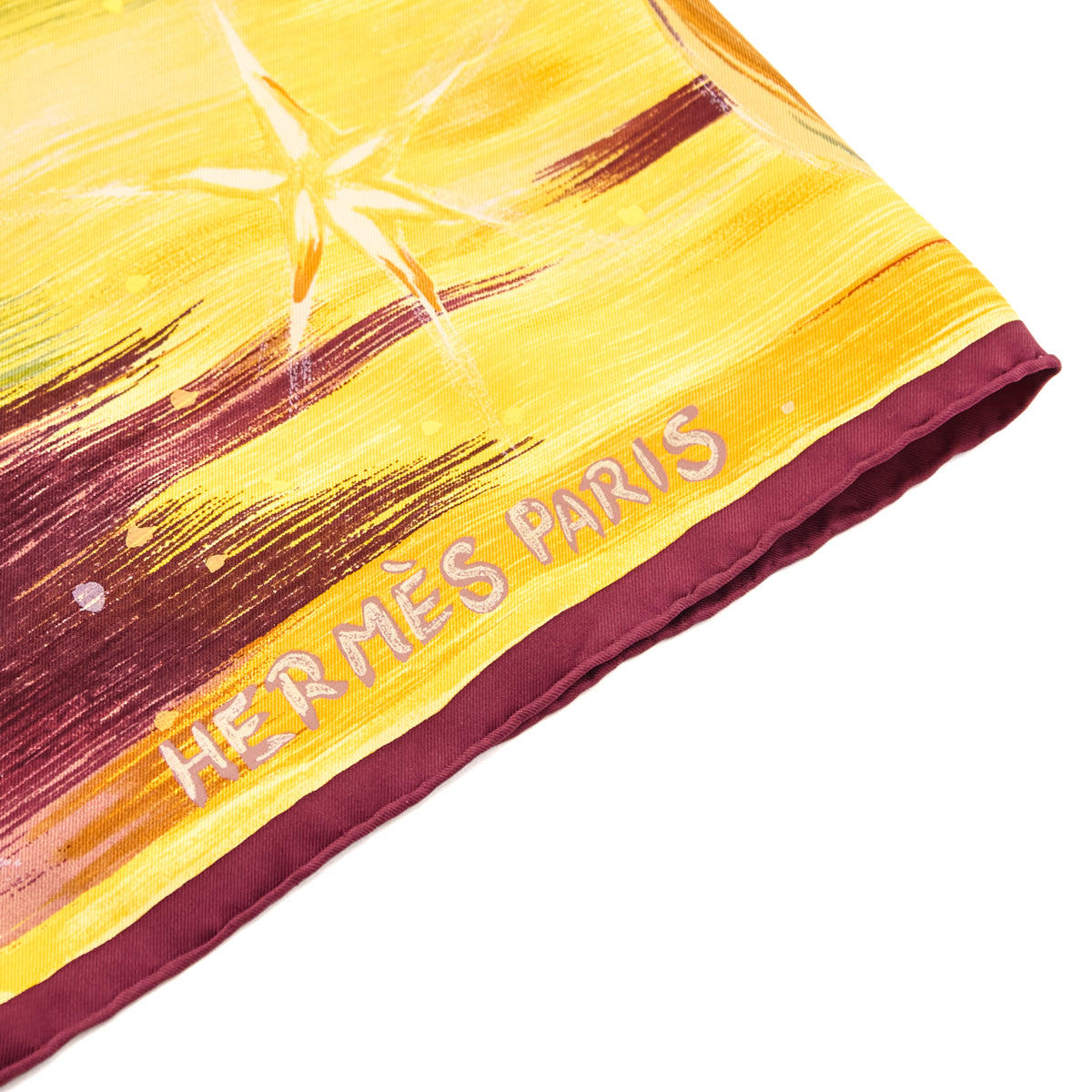 Hermes Burgundy Yellow Feux Du Ciel Silk Scarf 90 - Love that Bag etc - Preowned Authentic Designer Handbags Preloved Fashions