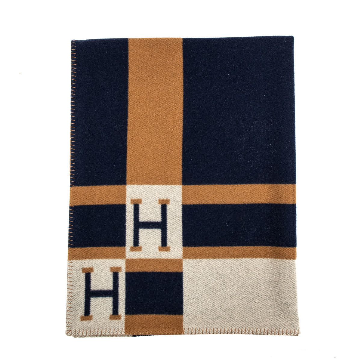 Hermes Camel Navy Wool Cashmere Avalon Blanket - Love that Bag etc - Preowned Authentic Designer Handbags Preloved Fashions