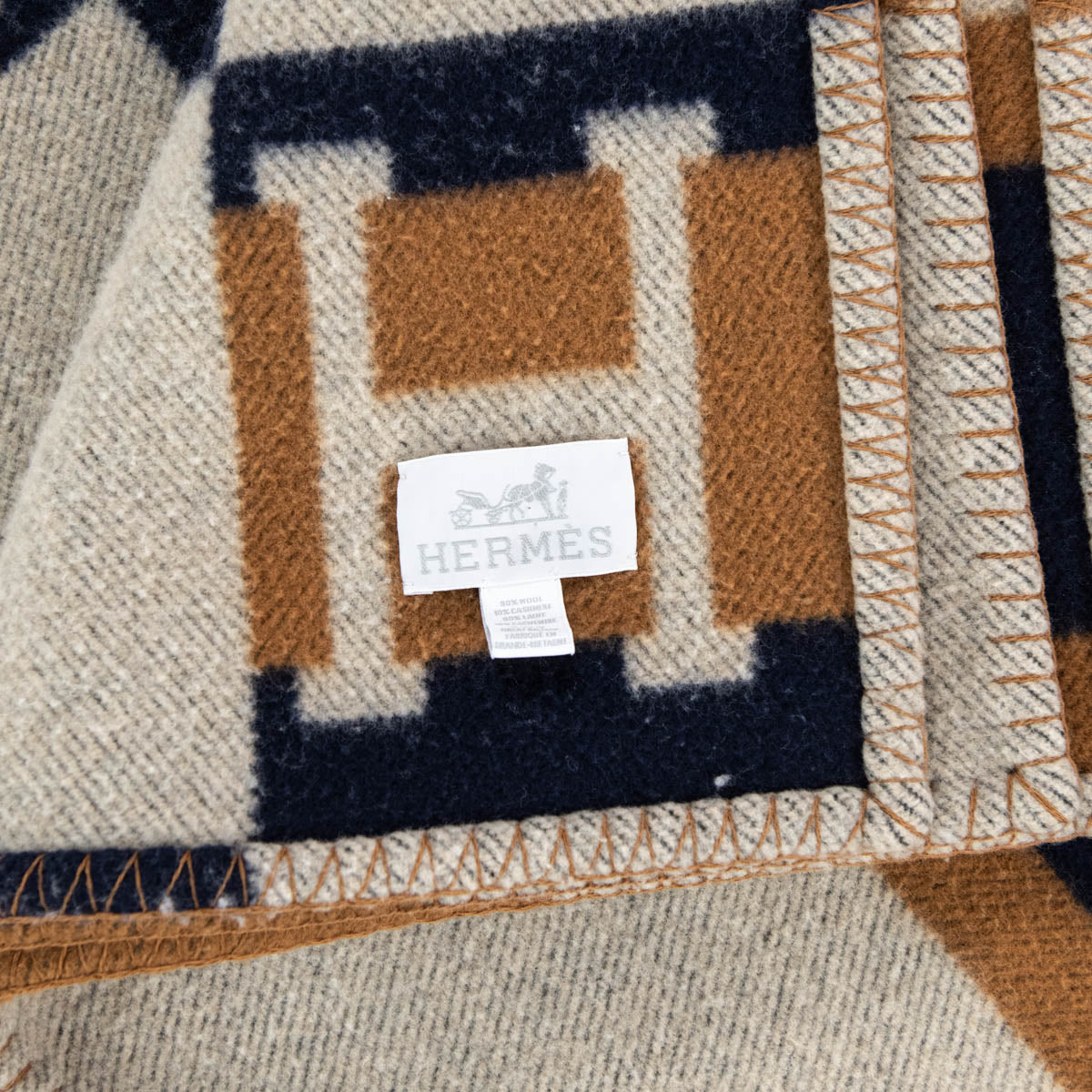 Hermes Camel Navy Wool Cashmere Avalon Blanket - Love that Bag etc - Preowned Authentic Designer Handbags Preloved Fashions