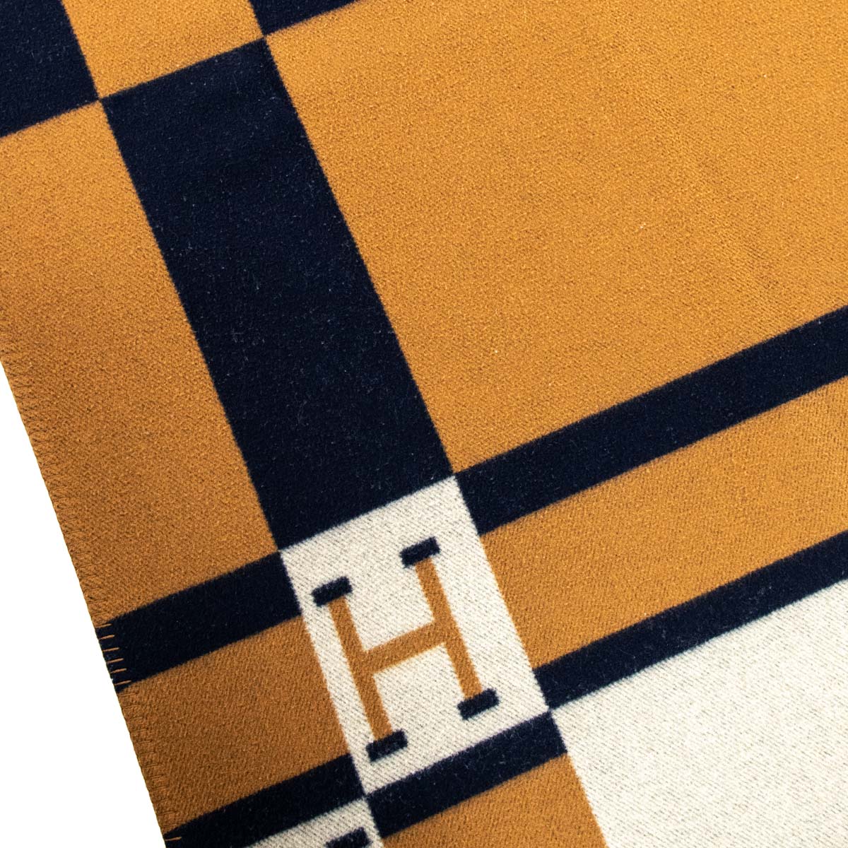 Hermes Camel Navy Wool Cashmere Avalon Blanket - Love that Bag etc - Preowned Authentic Designer Handbags Preloved Fashions
