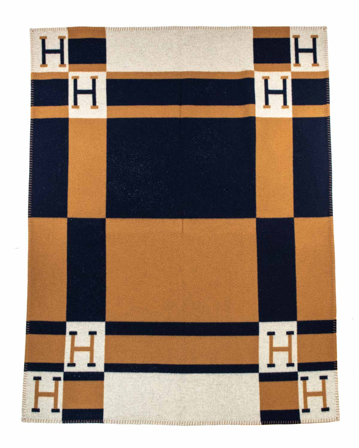 Hermes Camel Navy Wool Cashmere Avalon Blanket - Love that Bag etc - Preowned Authentic Designer Handbags Preloved Fashions