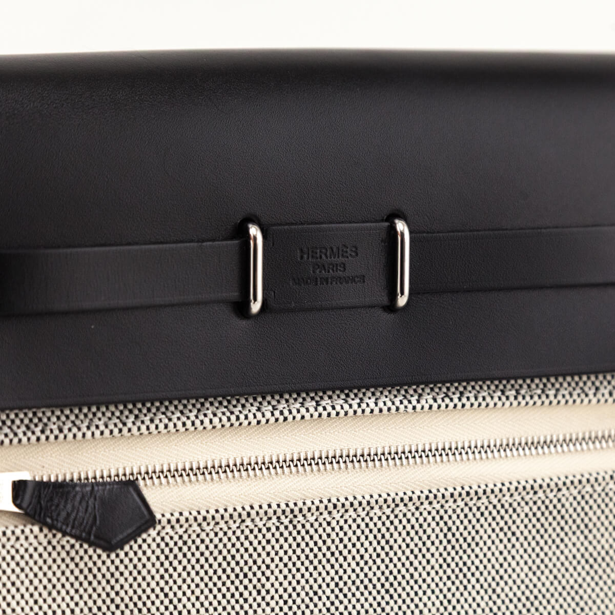 Hermes Ecru Black Military Toile Vache Hunter Herbag Zip Retourne 20 - Love that Bag etc - Preowned Authentic Designer Handbags Preloved Fashions