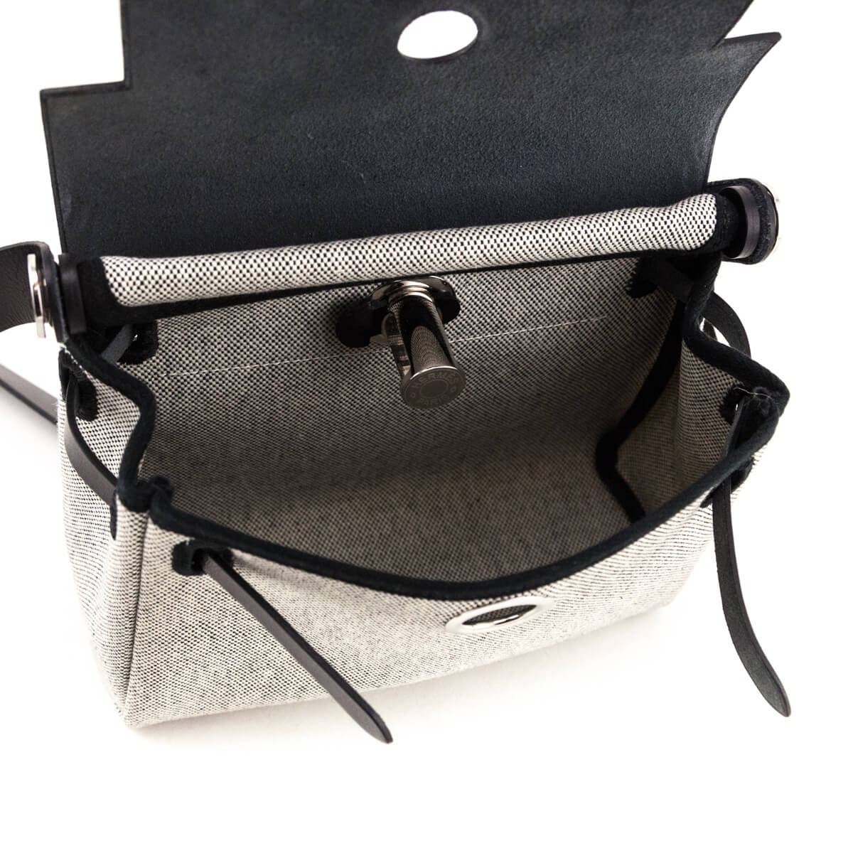 Hermes Ecru Black Military Toile Vache Hunter Herbag Zip Retourne 20 - Love that Bag etc - Preowned Authentic Designer Handbags Preloved Fashions