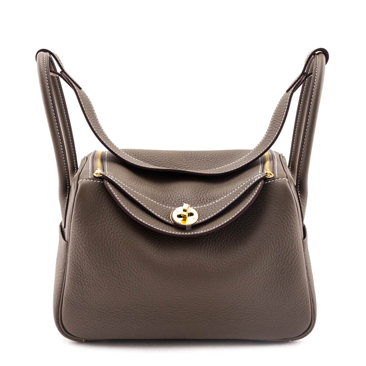 Hermes Etoupe Taurillon Clemence Lindy 26 - Love that Bag etc - Preowned Authentic Designer Handbags Preloved Fashions