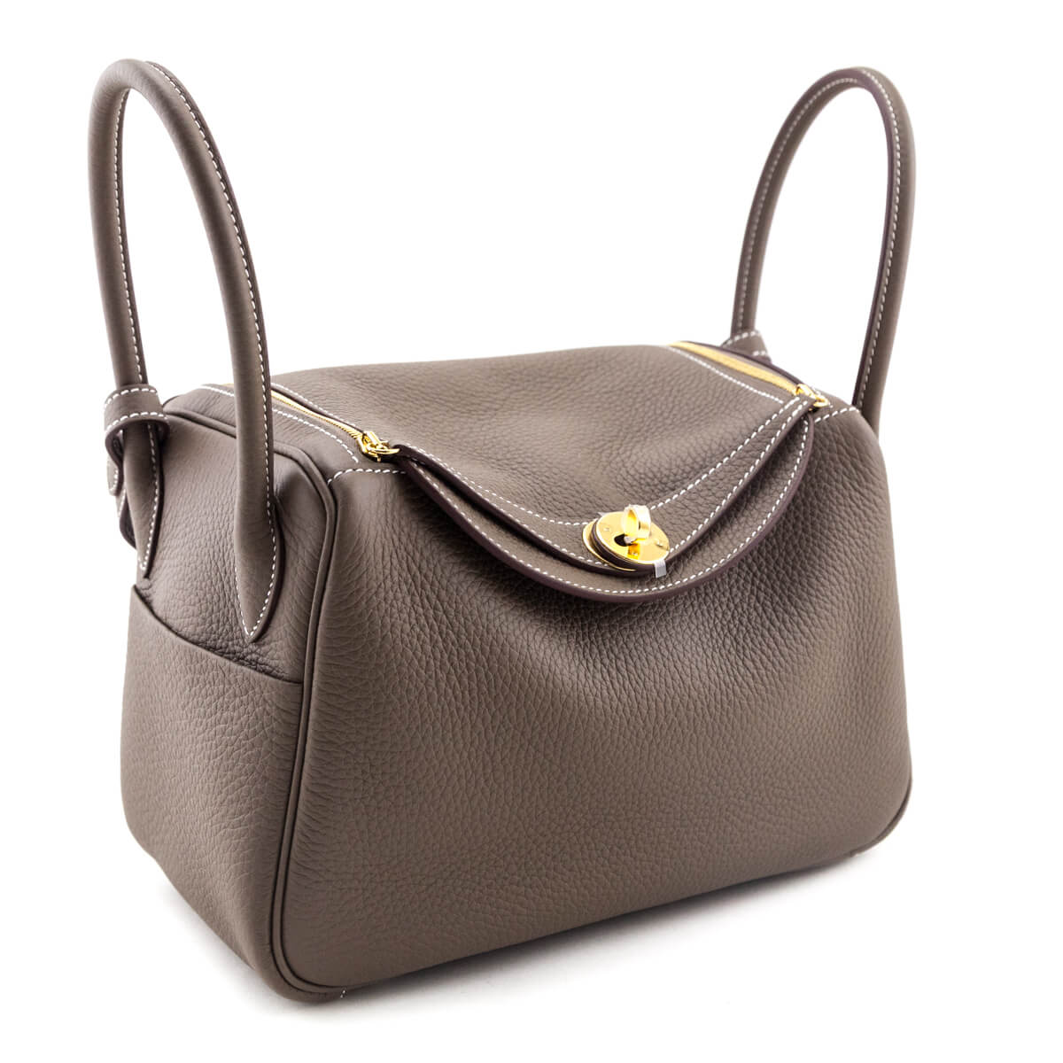 Hermes Etoupe Taurillon Clemence Lindy 26 - Love that Bag etc - Preowned Authentic Designer Handbags Preloved Fashions