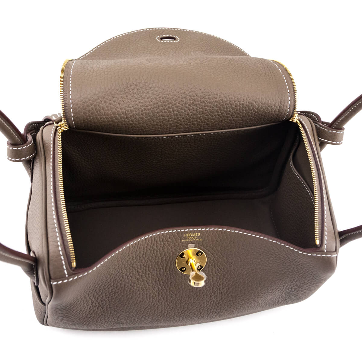 Hermes Etoupe Taurillon Clemence Lindy 26 - Love that Bag etc - Preowned Authentic Designer Handbags Preloved Fashions