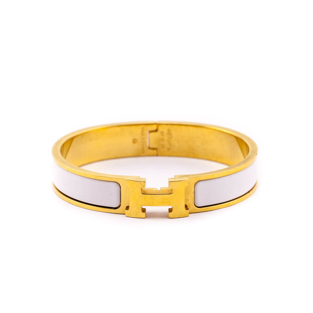Hermes Gold White Enamel Thin Clic H Bracelet GM - Love that Bag etc - Preowned Authentic Designer Handbags Preloved Fashions