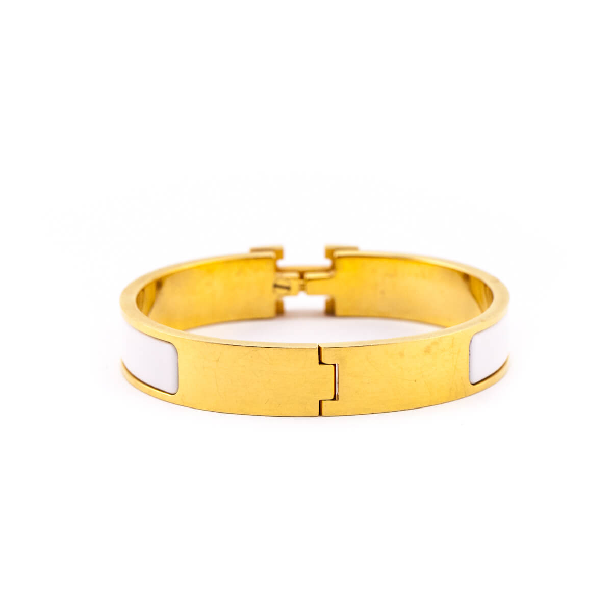 Hermes Gold White Enamel Thin Clic H Bracelet GM - Love that Bag etc - Preowned Authentic Designer Handbags Preloved Fashions