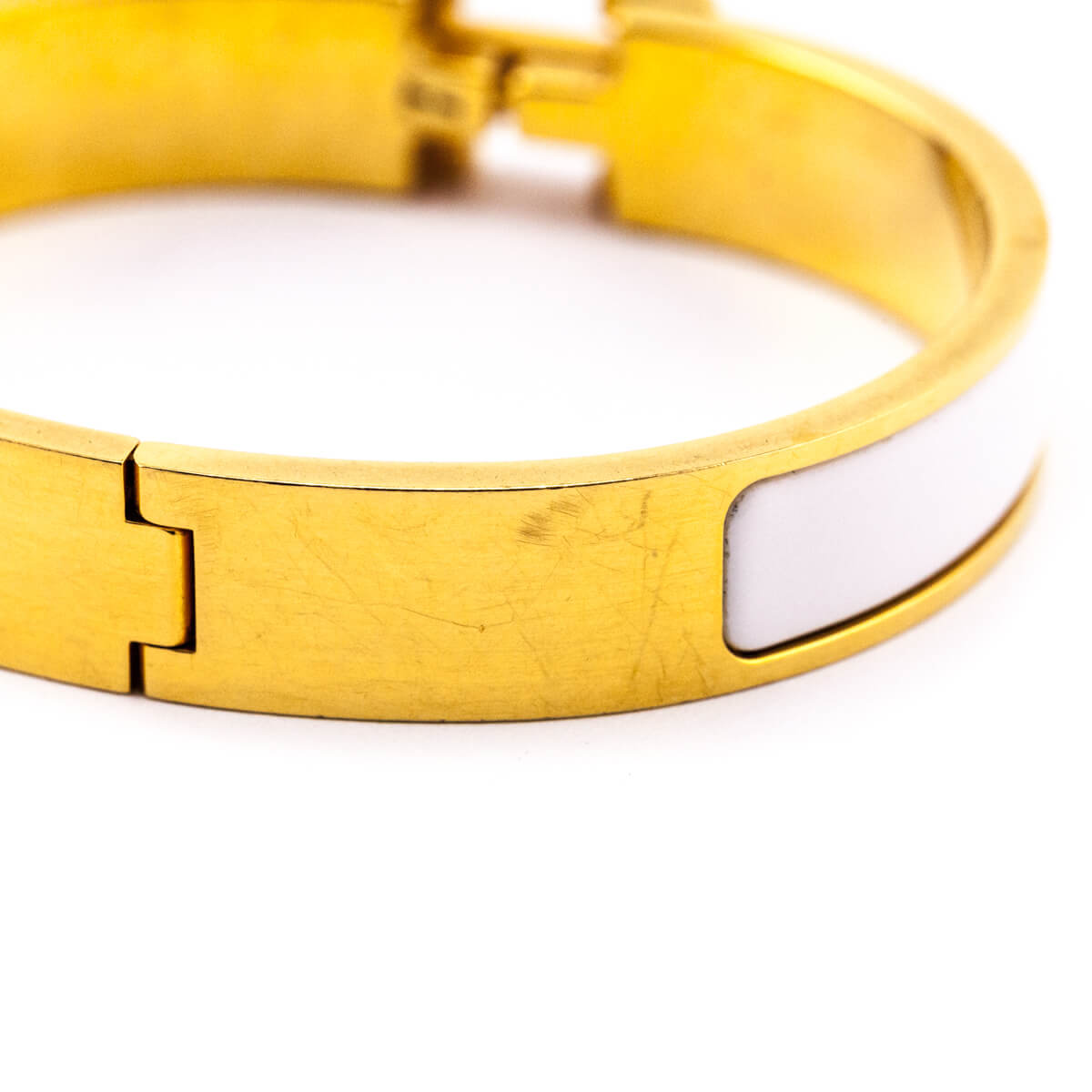 Hermes Gold White Enamel Thin Clic H Bracelet GM - Love that Bag etc - Preowned Authentic Designer Handbags Preloved Fashions