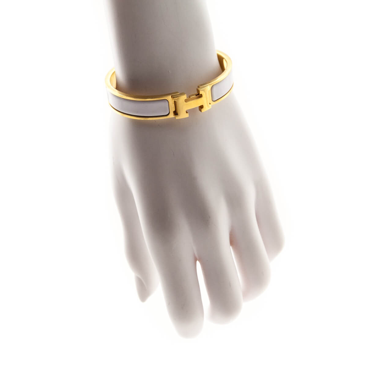 Hermes Gold White Enamel Thin Clic H Bracelet GM - Love that Bag etc - Preowned Authentic Designer Handbags Preloved Fashions