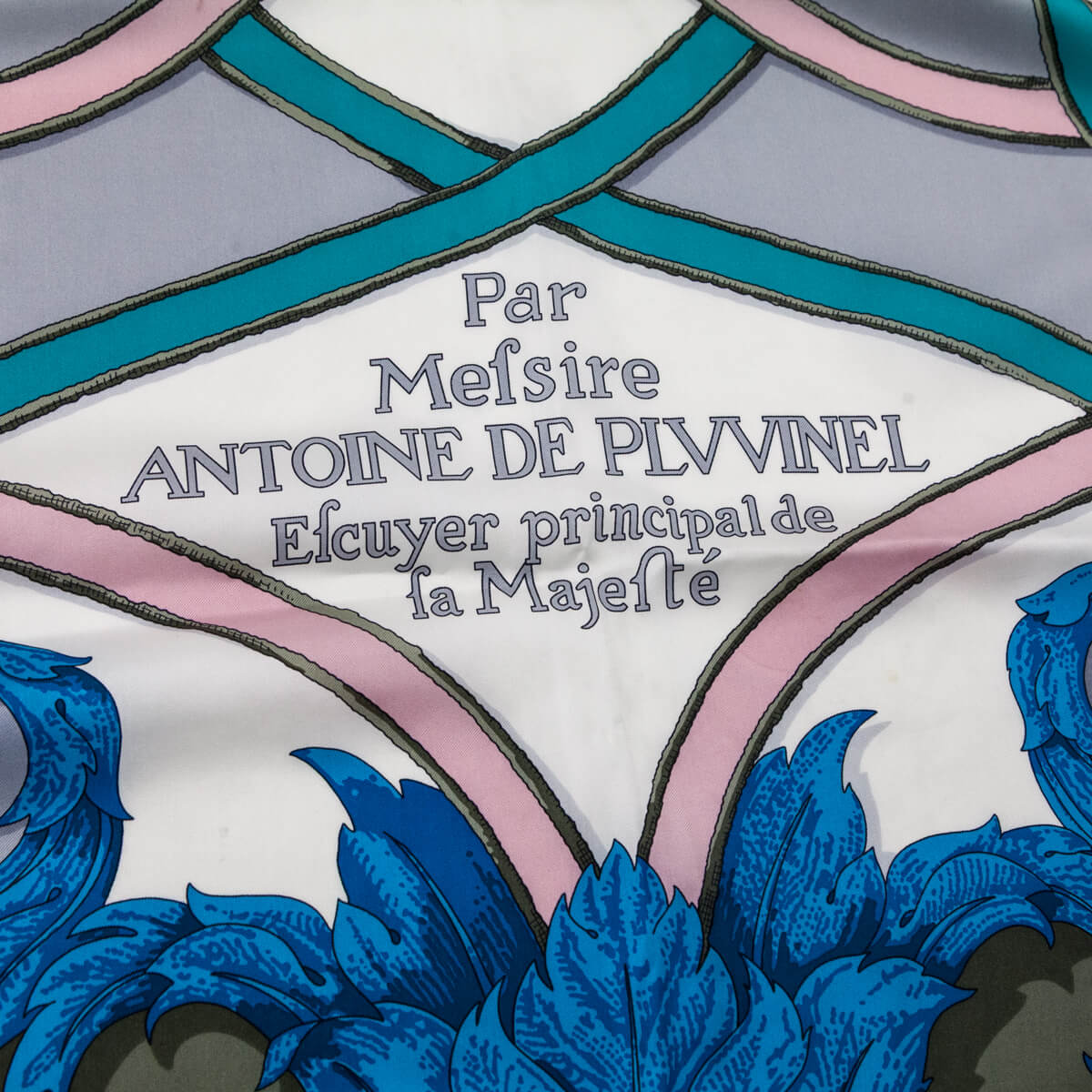 Hermes Grey Blue L'Instruction du Roy Summer Weight Silk Scarf 140 - Love that Bag etc - Preowned Authentic Designer Handbags Preloved Fashions