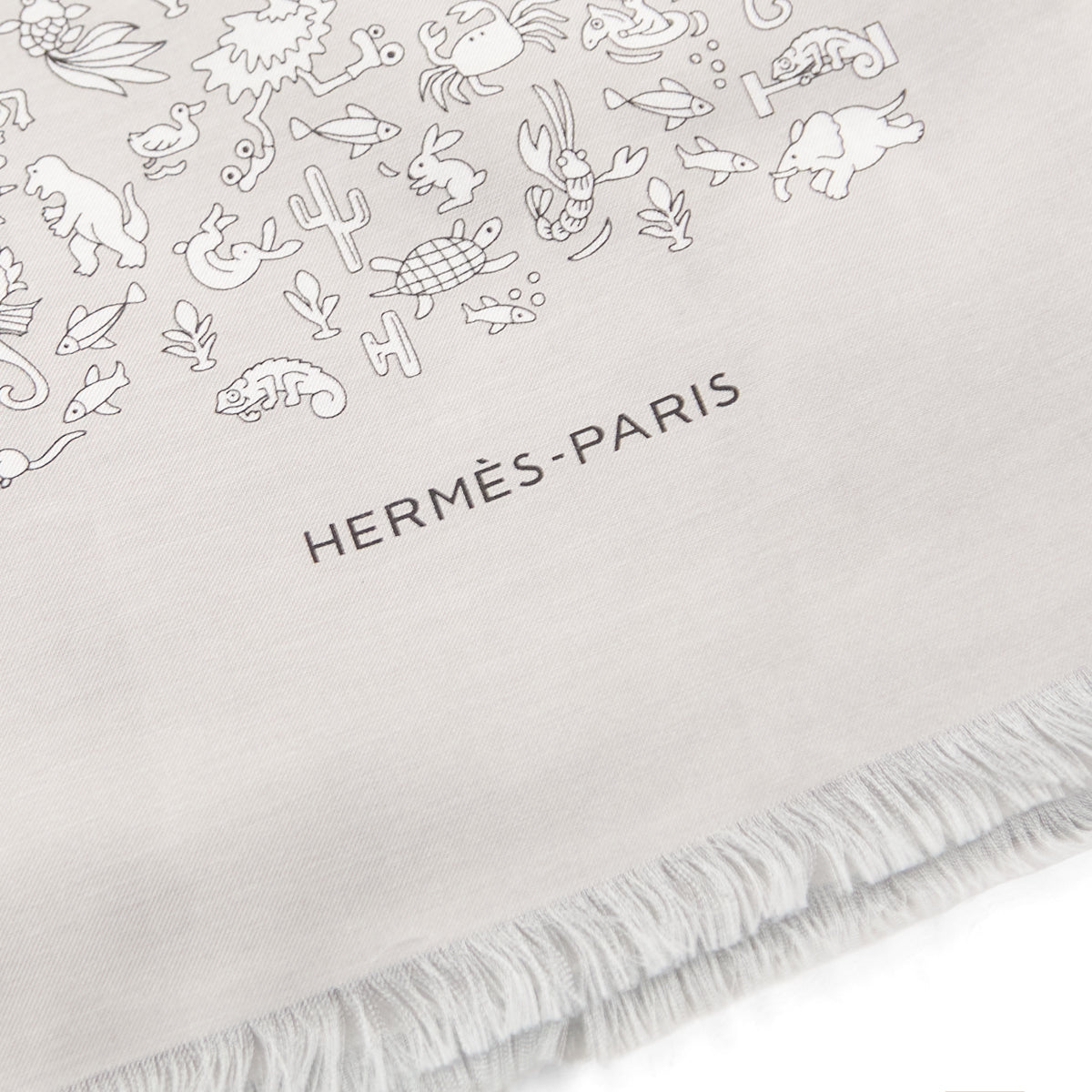 Hermes Grey White Animal Print Cotton Silk Scarf - Love that Bag etc - Preowned Authentic Designer Handbags Preloved Fashions