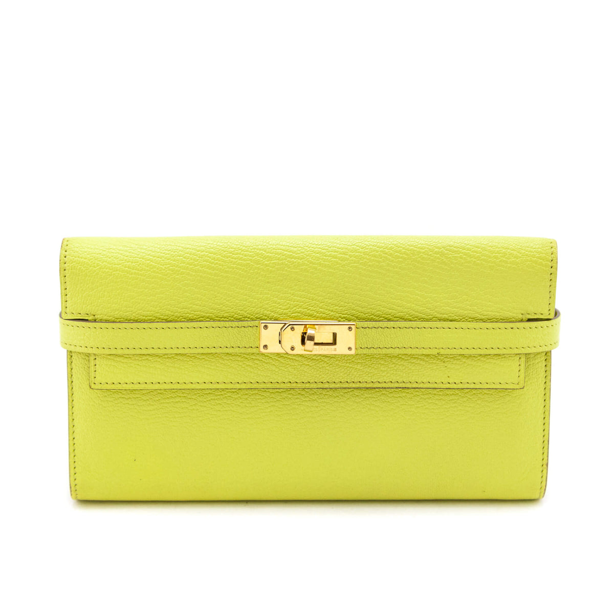 Hermes Lime Chevre Mysore Kelly Longue Wallet - Love that Bag etc - Preowned Authentic Designer Handbags Preloved Fashions