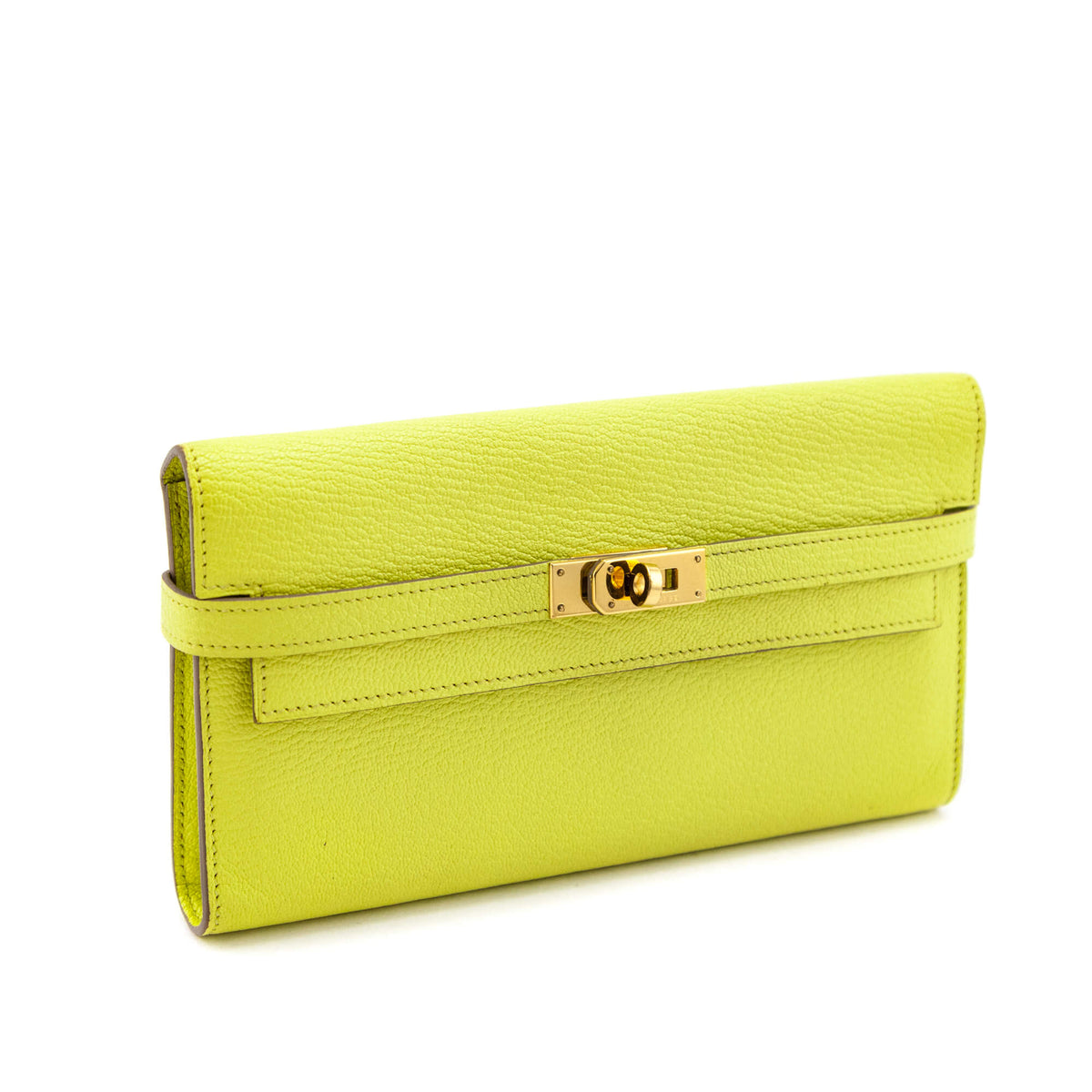 Hermes Lime Chevre Mysore Kelly Longue Wallet - Love that Bag etc - Preowned Authentic Designer Handbags Preloved Fashions