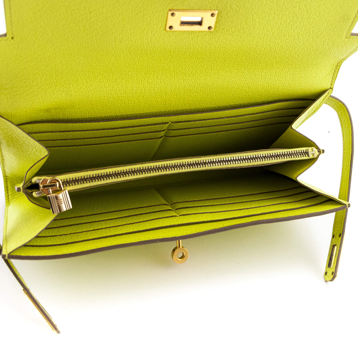 Hermes Lime Chevre Mysore Kelly Longue Wallet - Love that Bag etc - Preowned Authentic Designer Handbags Preloved Fashions
